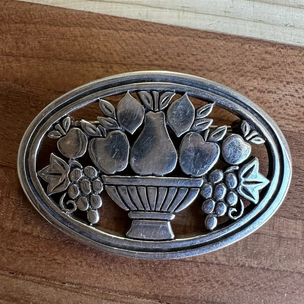 VTG James Avery Fruit Basket Brooch Pin‎ 1.625 Inch Retired Rare Sterling 11.7g